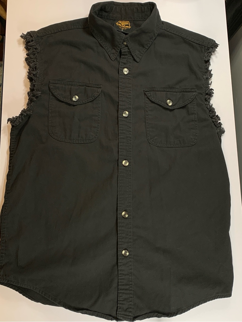 Milwaukee Leather Black Sleeveless Button Up Vest Large Cut Off Moto Biker Punk